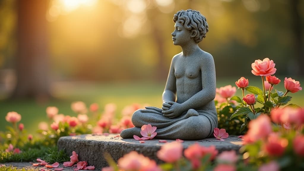 Memorial statue with flowers symbolizing remembrance and honoring loved ones