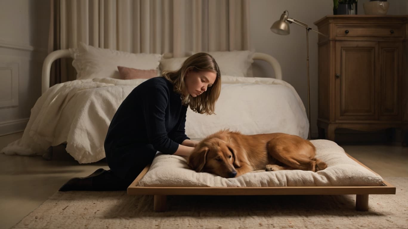 Woman Comforting a Sick Dog