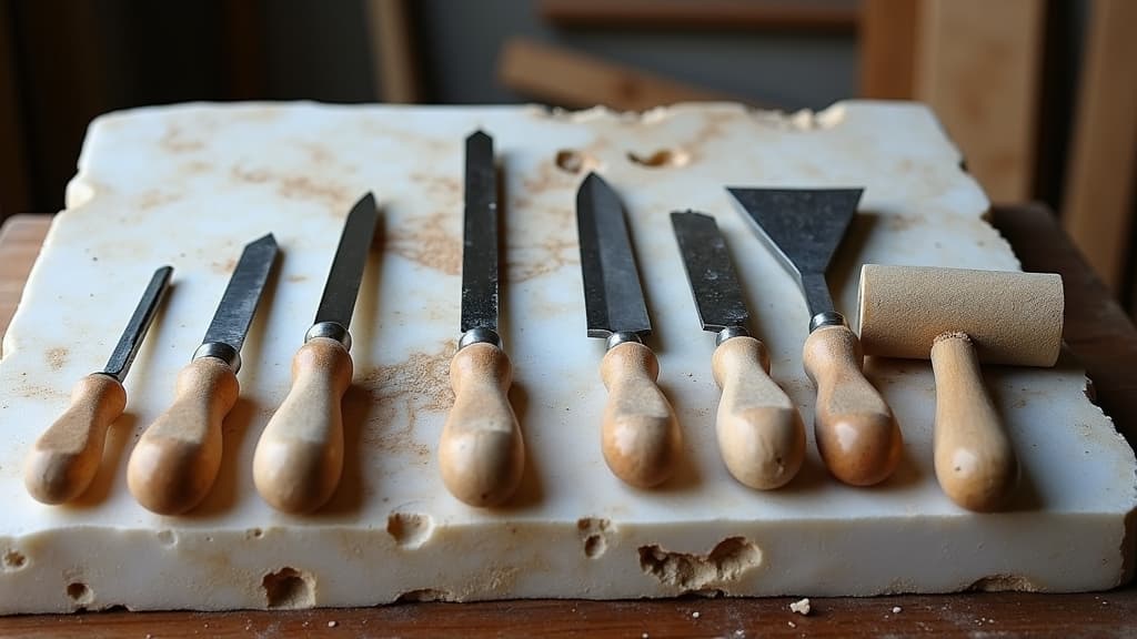 Traditional marble carving tools