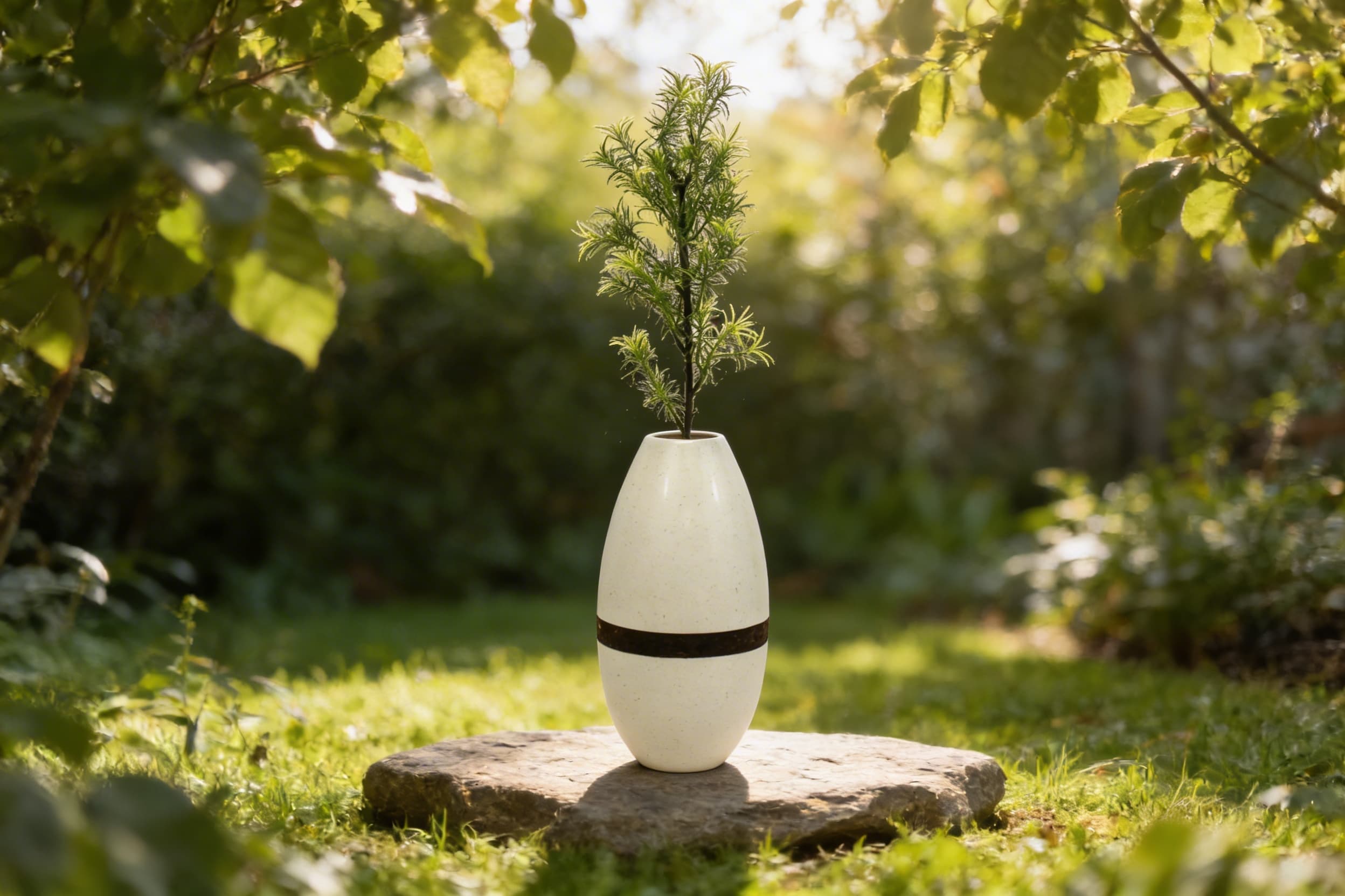 A young, healthy tree growing in a sunlit garden, symbolizing a living memorial for cremated ashes
