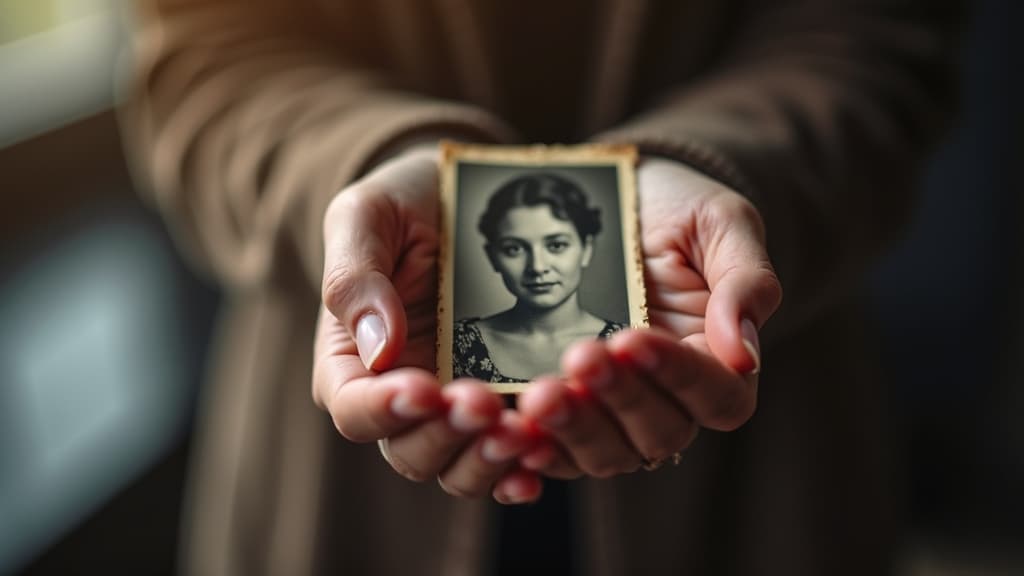 Hands gently hold a photograph of a loved one