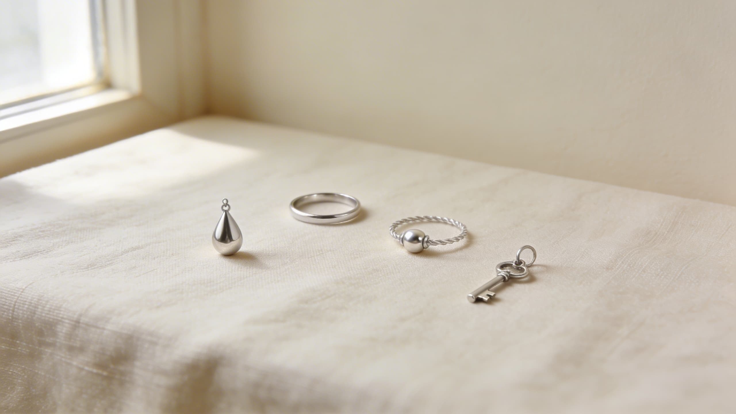 Cremation jewelry: a pendant, ring, bracelet and keychain