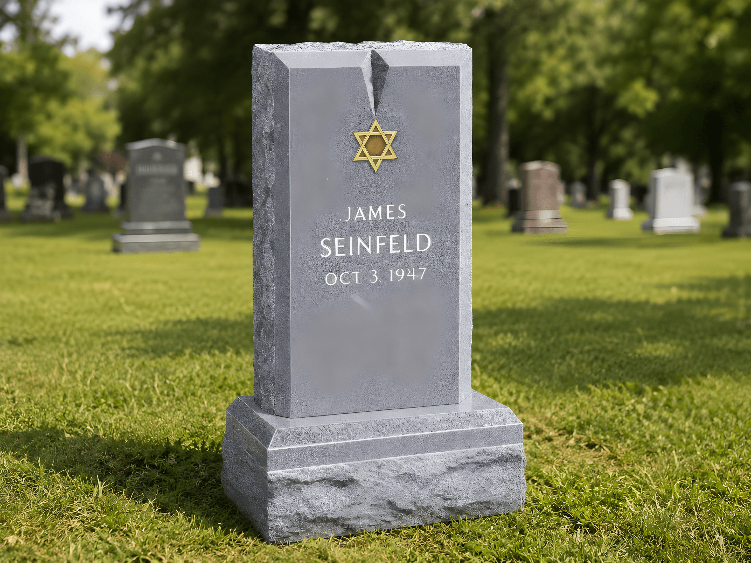 A Star of David engraved on an upright headstone in a cemetery.