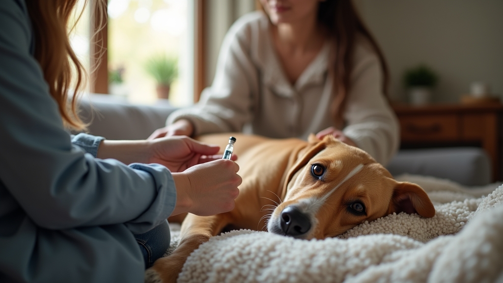 A veterinarian performs at-home euthanasia for a dog
