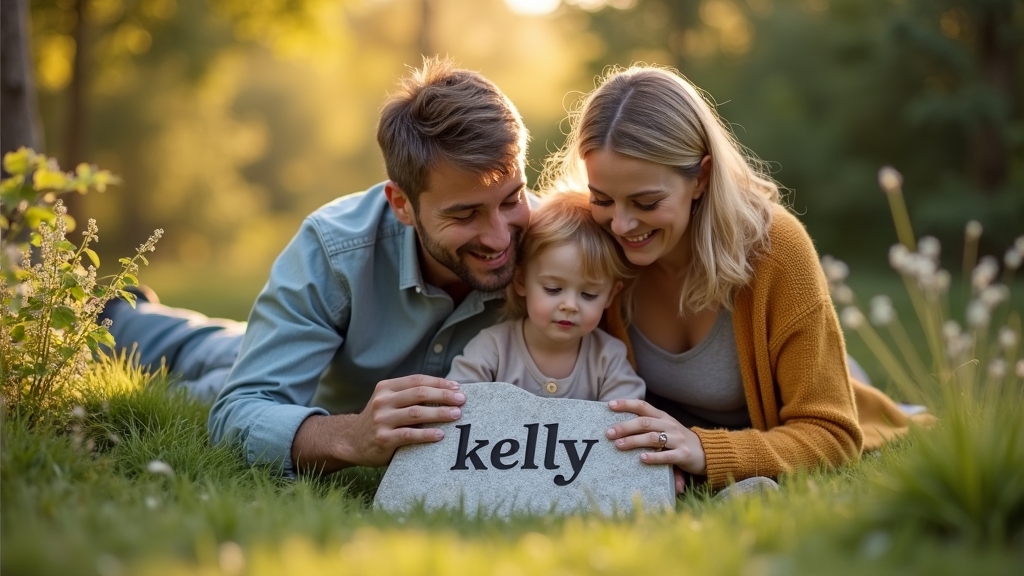 A family gathers around a pet memorial stone