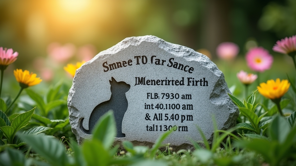 Engraved cat memorial stone with petโs name and dates