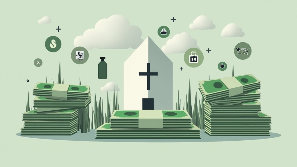 Funeral cost and environmental concerns concept with money and chemical symbols