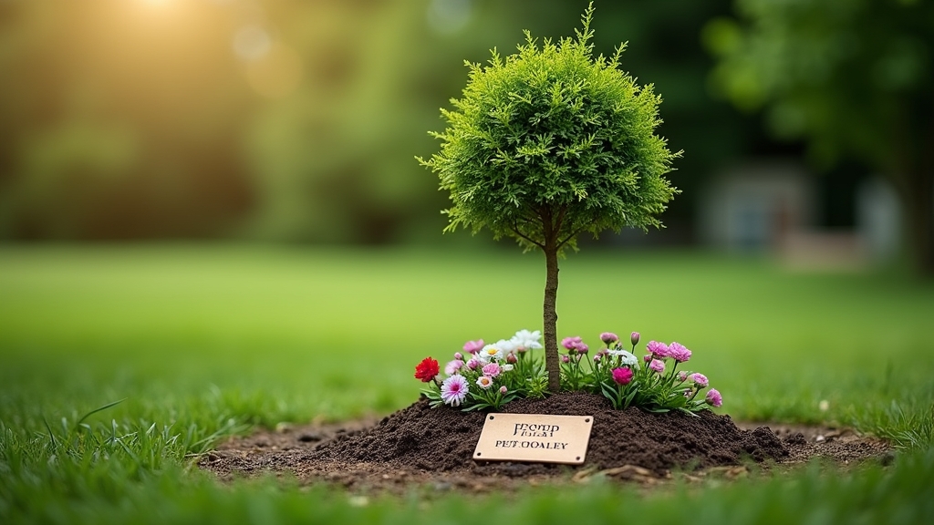 Memorial tree planted in honor of a beloved pet in a tranquil garden
