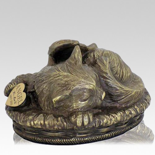 Angel Cat Cremation Urn Antique Bronze