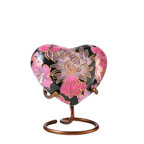 Pink Flowers Elite Heart Cloisonne Urn