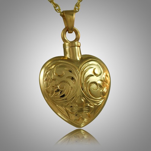 Flower Etched Heart Keepsake Pendant II