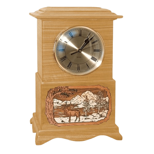 Elk Clock Oak Cremation Urn