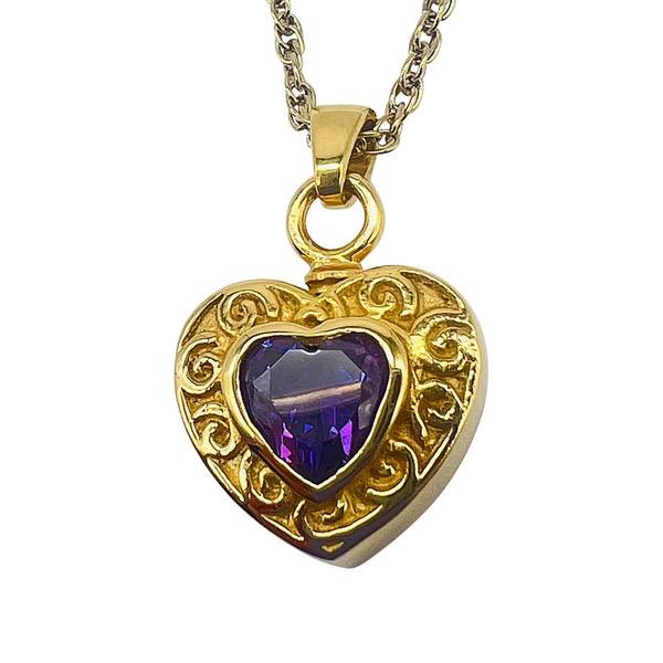 Amethyst Gold Heart Cremation Pendant