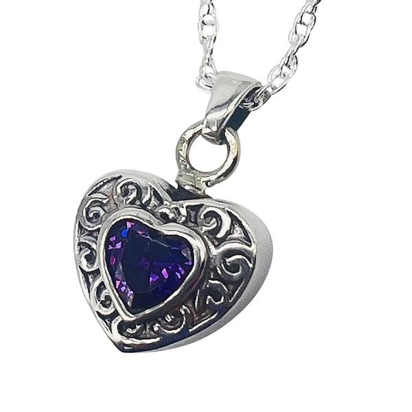 Amethyst Silver Heart Cremation Pendant