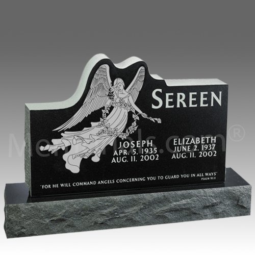 Angelic Wreath Granite Upright Headstone V