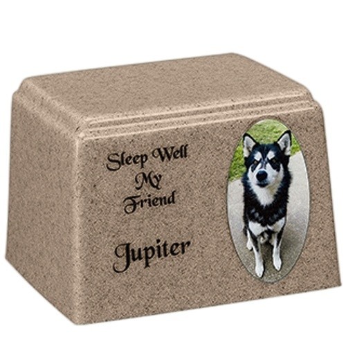 Beige Oval Cultured Pet Photo Urn