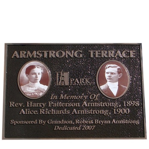 Bronze Plaque with 2 Ceramic Pictures