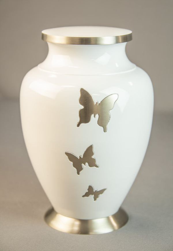 Butterfly Flutter White Cremation Urns