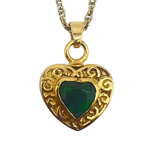 Emerald Green Gold Heart Cremation Pendant