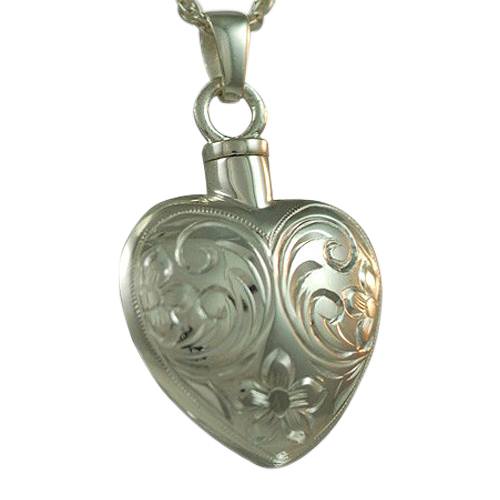 Flower Etched Heart Keepsake Pendant