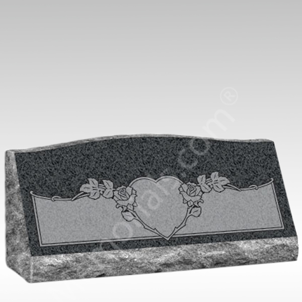 Heart of Roses Slant Granite Gravestone II