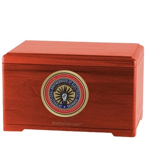 International Brotherhood of Electrical Workers Cherry Wooden Cremation Urn