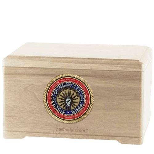 International Brotherhood of Electrical Workers Maple Wooden Cremation Urn