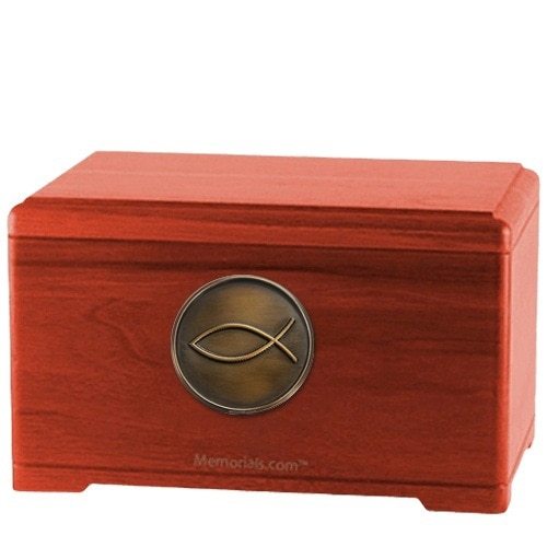 Jesus Fish Cherry Wooden Cremation Urn