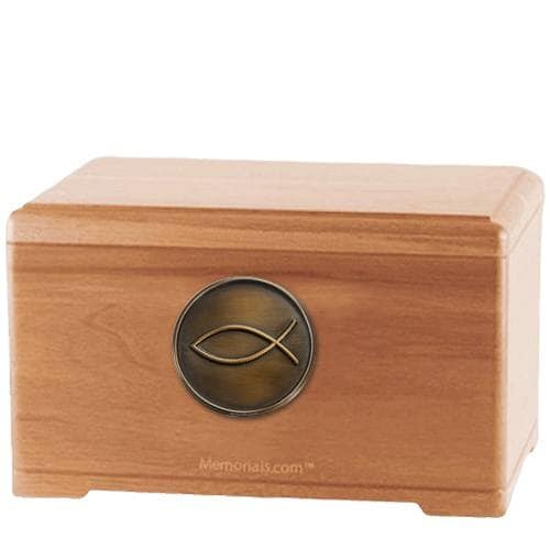 Jesus Fish Light Cherry Wooden Cremation Urn