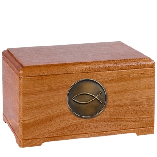 Jesus Fish Mahogany Wooden Cremation Urn