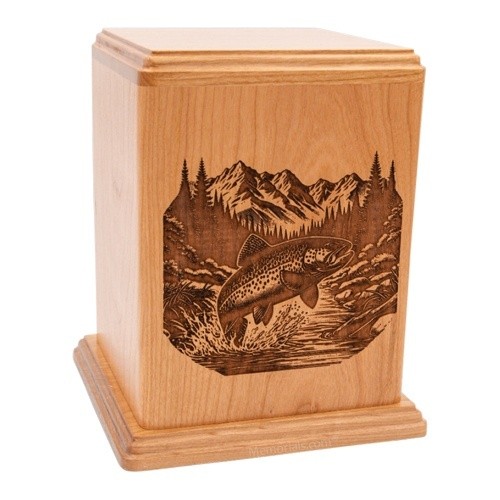 Jumping Salmon Wooden Urn