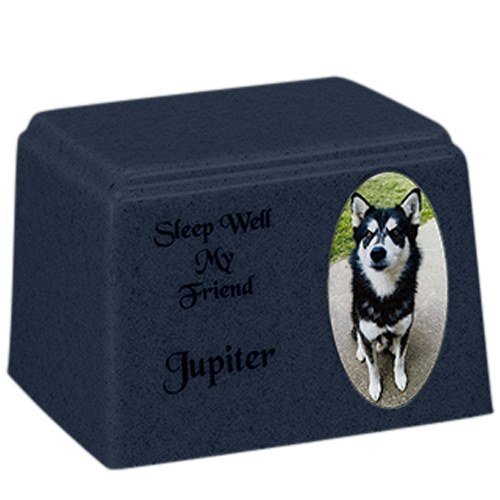 Mystic Blue Oval Cultured Pet Photo Urn