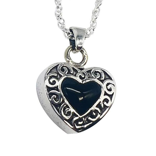 Onyx Silver Heart Cremation Pendant