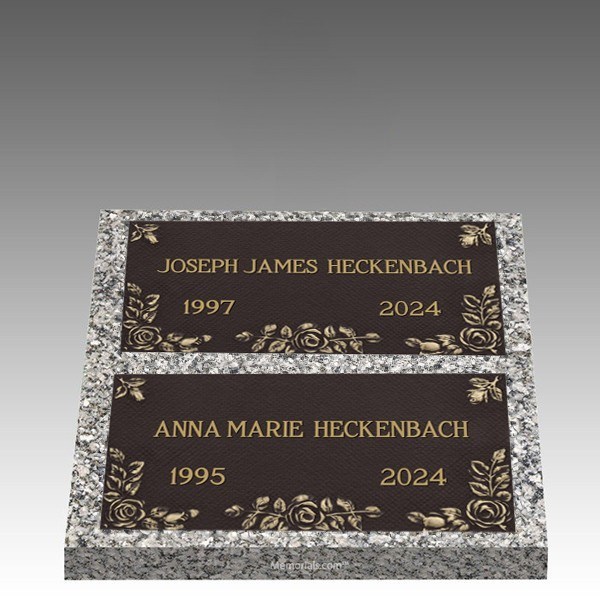 Roses on My Heart Deep Double Bronze Headstone