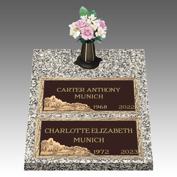 Scenic Church in the Vale Deep Double Large Bronze Headstone II