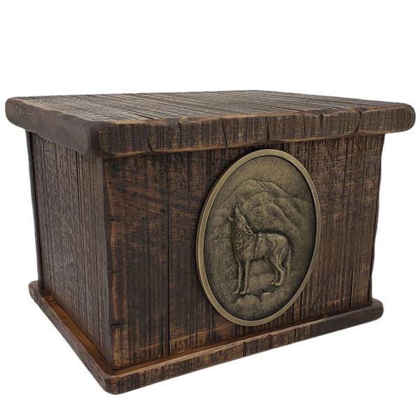 Timber Wolf Wood Urn