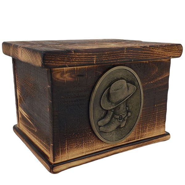 Vintage Cowboy Boots Wooden Urn