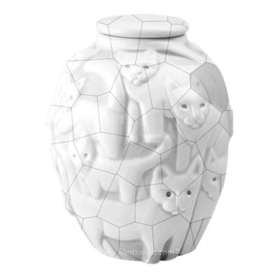 Clever Cat White Crackle Cremation Urn