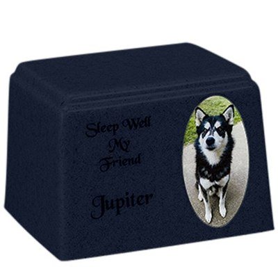 Blue Oval Cultured Pet Photo Urn