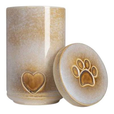 Cream Ceramic Heart Paw Pet Urn