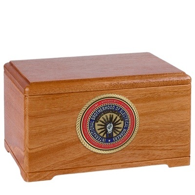 International Brotherhood of Electrical Workers Mahogany Wooden Cremation Urn