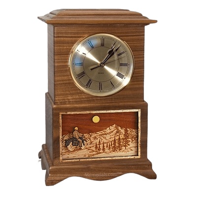 Motorcycle and Moon Clock Walnut Cremation Urn