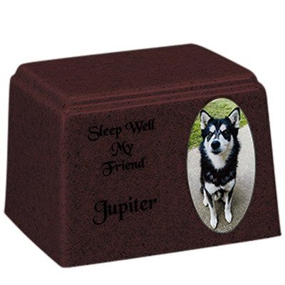 Red Oval Cultured Pet Photo Urn