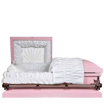 Resting on Clouds of Pink Mini Child Casket