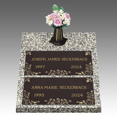 Roses on My Heart Deep Double Bronze Headstone II