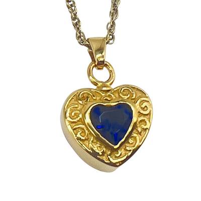 Sapphire Blue Gold Heart Cremation Pendant