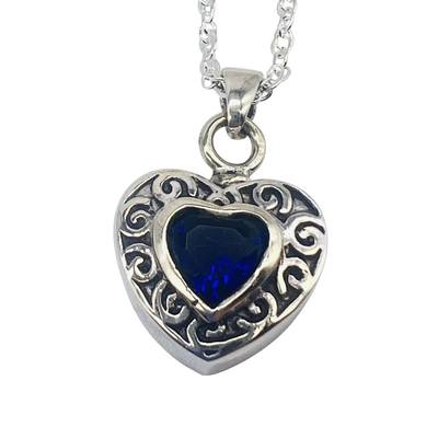 Sapphire Blue Silver Heart Cremation Pendant