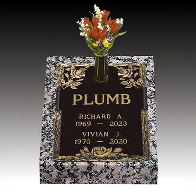 Triple Rose Deep Bronze Headstone 16 x 24