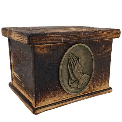 Vintage Praying Hands Large Wooden Urn