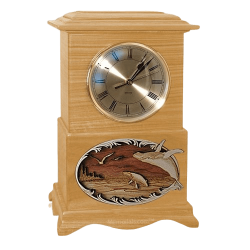 Whale and Calf Clock Oak Cremation Urn